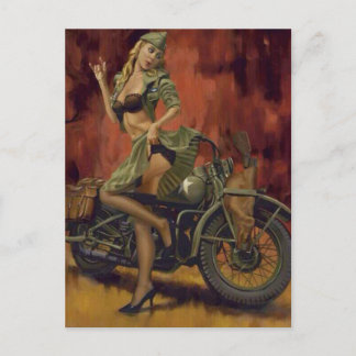 CARTÃO POSTAL MENINA E MOTOCICLETA DO PINUP