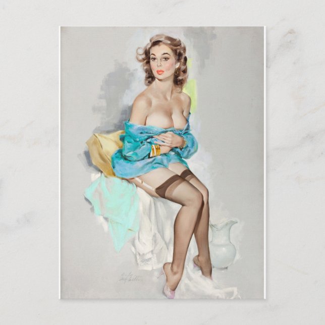 Cartão Postal Menina em azul, castanho e calendário branco (Frente)