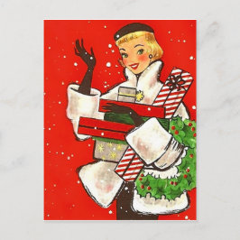 Cartão Postal Menina fazendo compras de Natal, saudação de féria