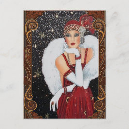Cartão Postal Menina Flapper de Natal Céu Noturno Estrelado