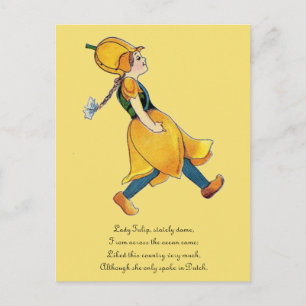 Cartão Postal Menina Flor De Corte Amarelo Menina Floral Engraç