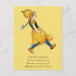 Cartão Postal Menina Flor De Corte Amarelo Menina Floral Engraça