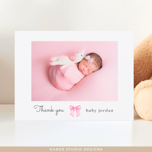 Cartão Postal Menina Foto Laço Rosa Chá de Bebê Obrigada