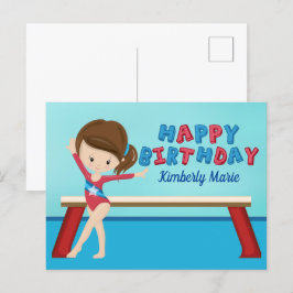 Cartão Postal Menina Gимнаста Fofa Aniversário Feliz Ginástica P