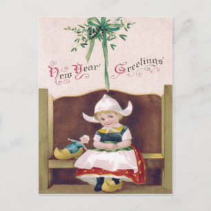 Cartão Postal Menina holandesa Mistletodo Clog Pew