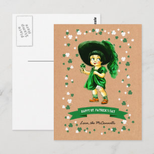Cartão Postal Menina Irlandesa Antiga Nome Personalizado Dia de 