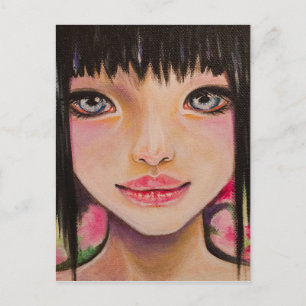 Cartão Postal Menina japonesa com olhos azuis