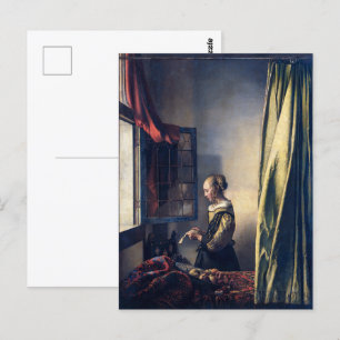 Cartão Postal Menina Lendo Carta pela Janela Aberta Vermeer