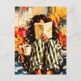 Cartão Postal Menina Lendo Livro Pintura Artística Aconchegante
