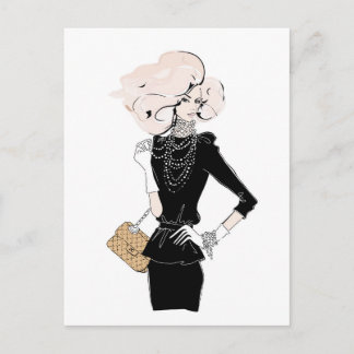 Cartão Postal Menina loira da moda de cabelo preto