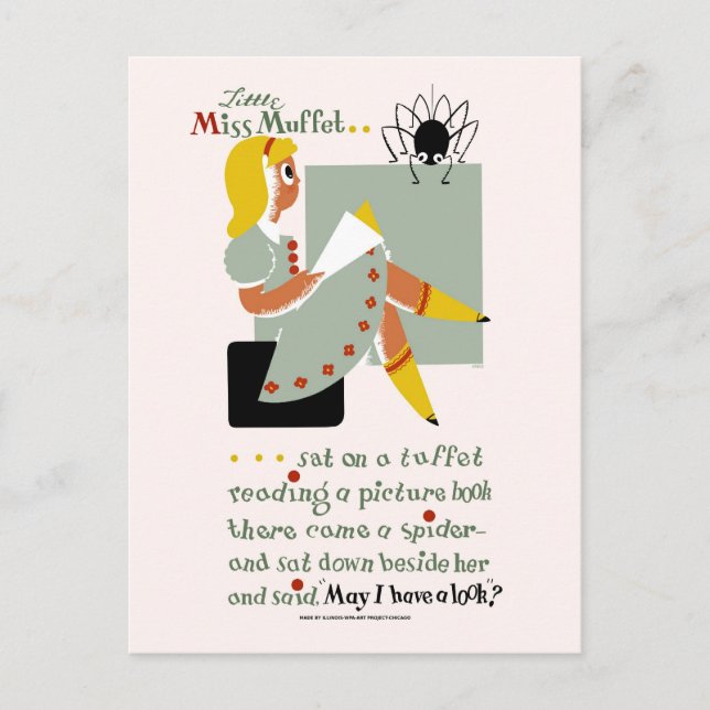 Cartão Postal Menina Muffet. poster de promoção da leitura em 19 (Frente)