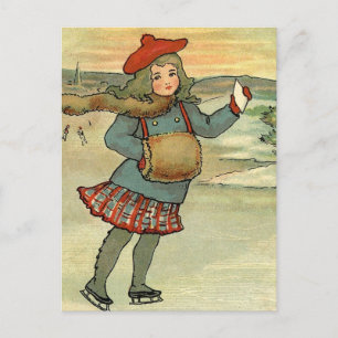 Cartão Postal Menina Patinando