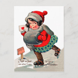 Cartão Postal Menina patinando com carta de amor. Dia de São Val
