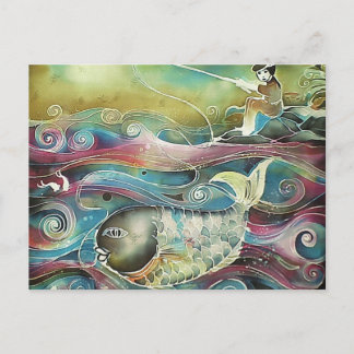 Cartão Postal Menina Pescando à Noite