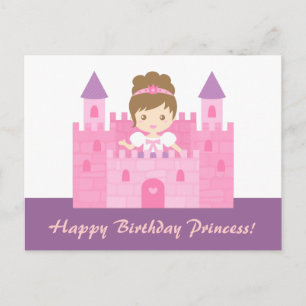 Cartão Postal Menina Princesa Fofa no Castelo Rosa Feliz Anivers
