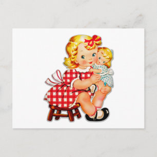 Cartão Postal Menina retrô boneca vintage criança