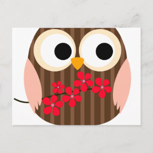 Cartão Postal Menina retro da coruja com flores