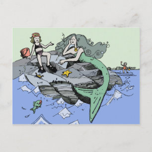 Cartão Postal Menina Sereia Verão Praia Amizade Caprichosa