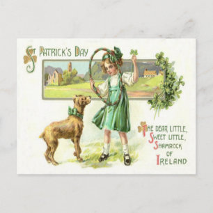 Cartão Postal Menina Trevo de Quatro Folhas Cachorro Argola