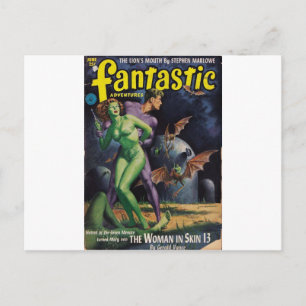 Cartão Postal Menina verde contra bastões do pato