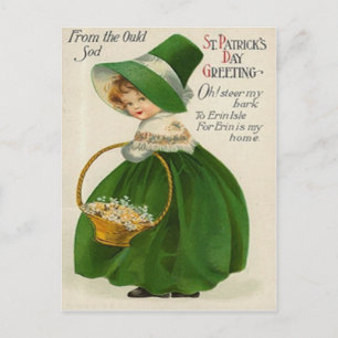 Cartão Postal Menina Vintage Fofo em Verde Dia de São Patrício