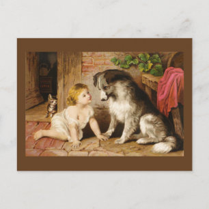 Cartão Postal Menina Vitoriana e seu Cachorro