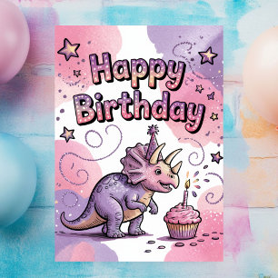 Cartão Postal Meninas Aniversário Personalizado de Dinossauro Fo