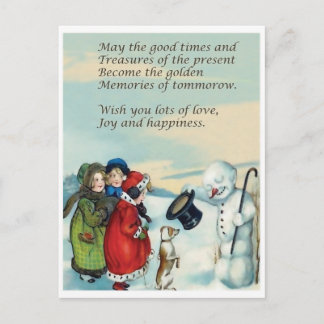Cartão Postal Meninas encontram cavalheiros bonecos de neve, vin