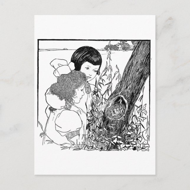 Cartão Postal Meninas Encontraram Um Ninho De Pássaros (Frente)