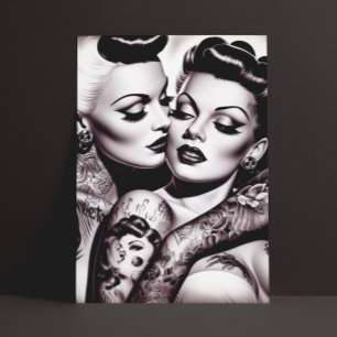 Cartão Postal Meninas Retro Glam com Tatuagem