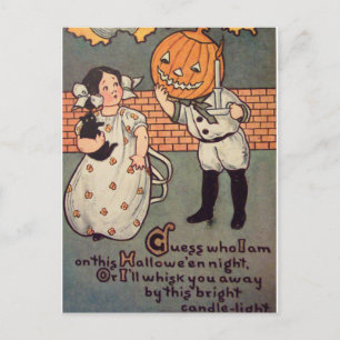 Cartão Postal Menino Abóbora (Cartão Antigo de Halloween)