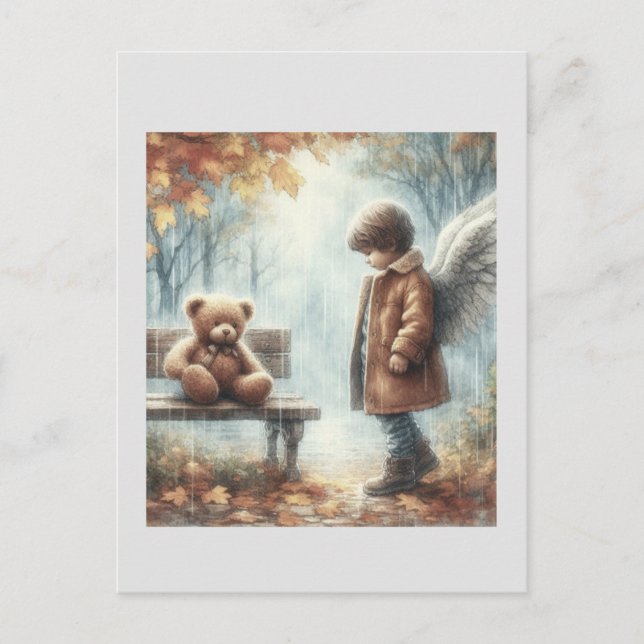 Cartão Postal Menino angelical com Urso de Pelúcia (Frente)