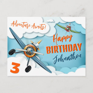 Cartão Postal Menino Aniversário Piloto de Avião de Caça