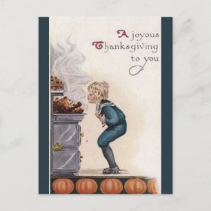 Cartão Postal Menino Antigo Fungando no Peru de Ação de Graças