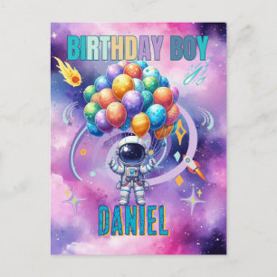 Cartão Postal Menino Astronauta do Espaço Exterior de Aniversári