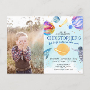 Cartão Postal Menino azul Astronauta Festa de aniversário espaci