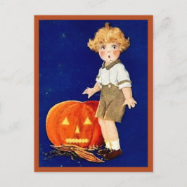 Cartão Postal Menino com Abóbora - Vintage Halloween