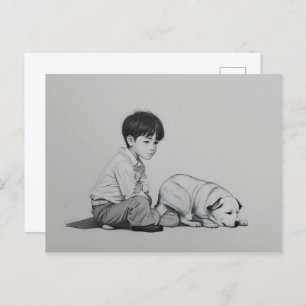 Cartão Postal Menino com arte de cão