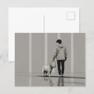 Cartão Postal Menino com arte de cão