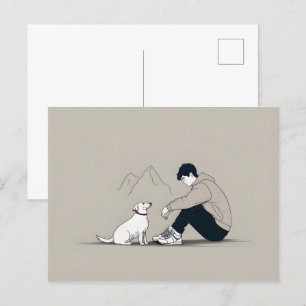 Cartão Postal Menino com arte de cão