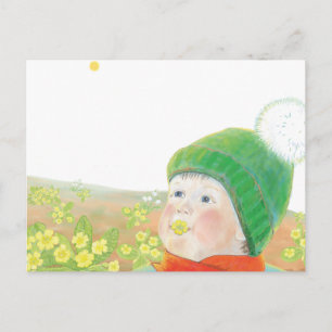Cartão Postal Menino com Primroses Selvagens