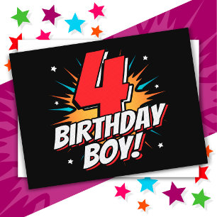 Cartão Postal Menino de 4 Anos de Idade Festa de Aniversário de 