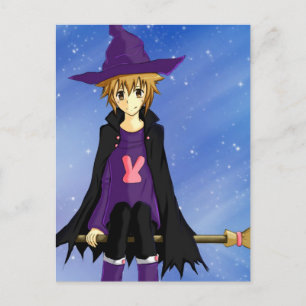 Cartão Postal Menino de anime e mangá com chapéu roxo e capa
