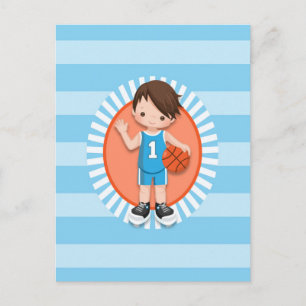 Cartão Postal Menino de Cabelo Castanho Jogador de Basquete