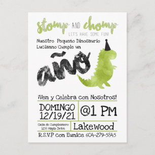 Cartão Postal Menino Dino Dinossauro Espanhol Menino Stomp