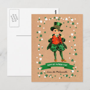 Cartão Postal Menino Irlandês Antigo Nome Personalizado Dia de S