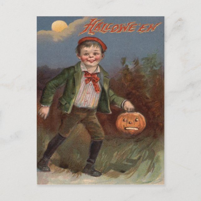 Cartão Postal Menino Jack O Lanterna Doce ou Travessura (Frente)