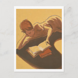 Cartão Postal Menino lendo livro imagem vintage
