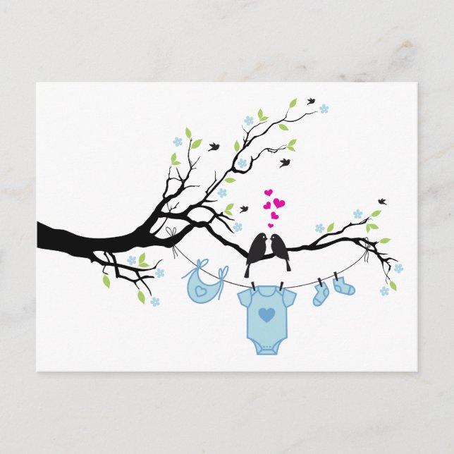 Cartão Postal menino novo, chá de fraldas design (Frente)