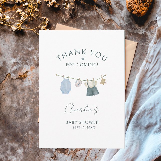 Cartão Postal Menino Roupas Simples Aquarela Chá de Bebê (Criador carregado)